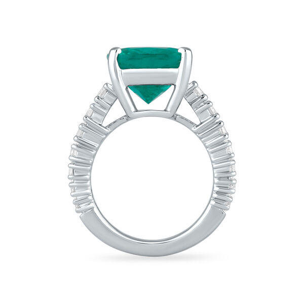 Emerald Cushion-Cut Ring with Diamonds in White Gold